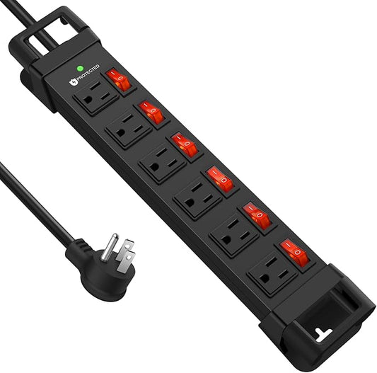 Heavy Duty Power Strip, 6 Outlets Metal Power Strip by HEZI
