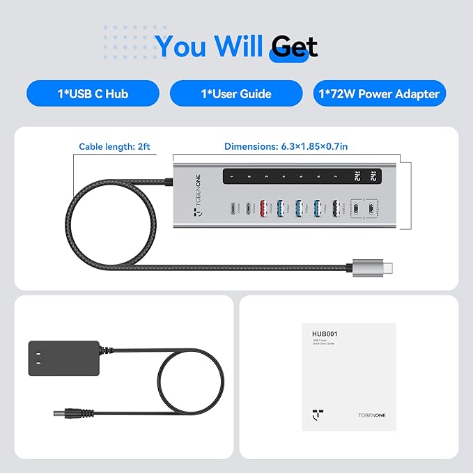 TobenONE Powered USB C Hub, 11-in-1 10Gbps USB C Splitter - Image 9