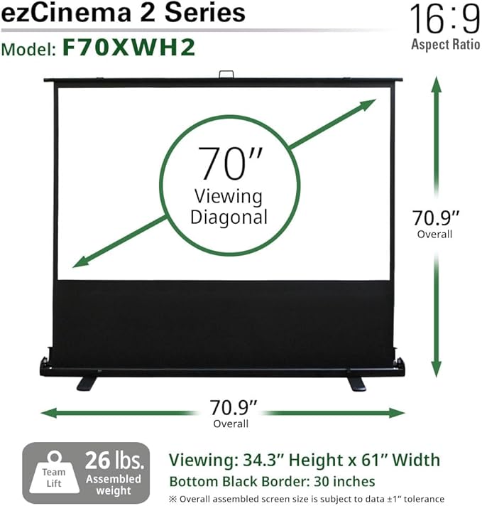 Elite Screens ezCinema 2, 70-inch 16:9, Manual Floor Pull Up Scissor Backed - Image 5