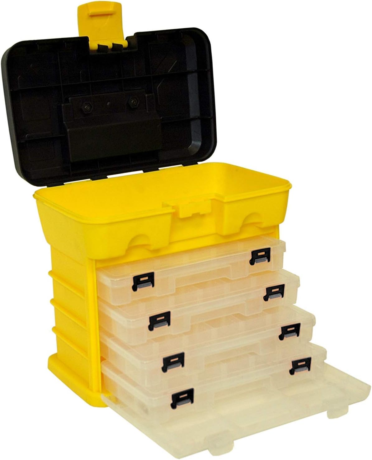 homak 12-inch plastic portable parts organizer, large, yellow shown in use