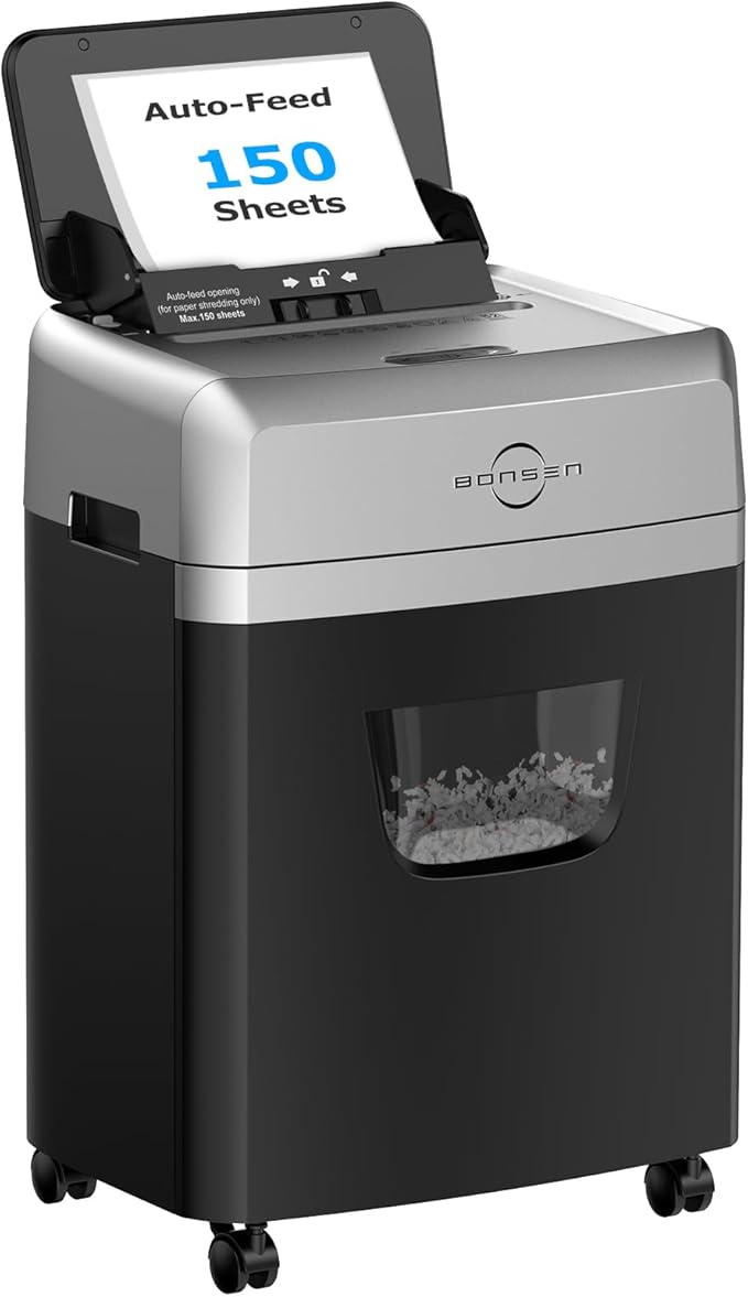 BONSEN 150-Sheet Autofeed Paper Shredder Heavy Duty, 60 Mins Micro-Cut Shredder by BONSEN