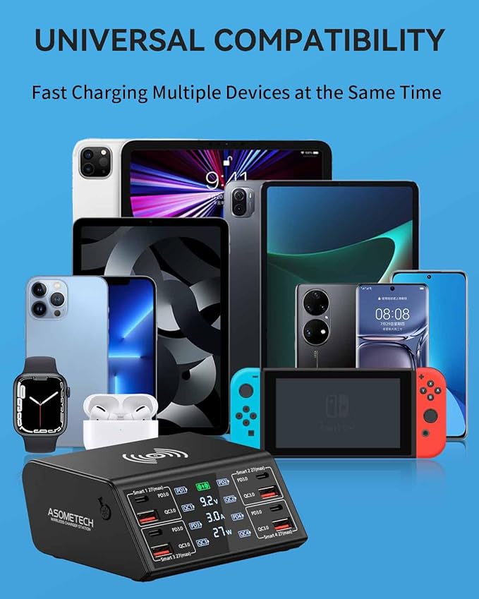 USB Charger, ASOMETECH 100W 8 Port Multiple USB Charging Station - Image 6