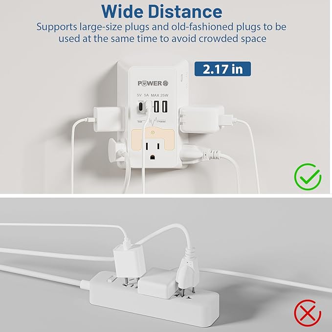 Multi Plug Wall Outlet with USB Ports, Snug Wall Outlet with Night Light - Image 5