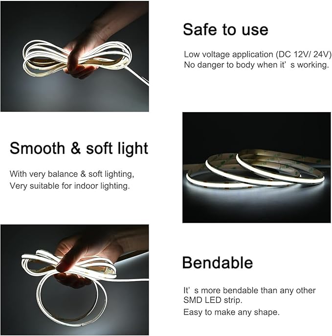 TUNICHX COB LED Strip Lights DC 24V LED Lights Flexible Super Bright LED Strips - Image 3
