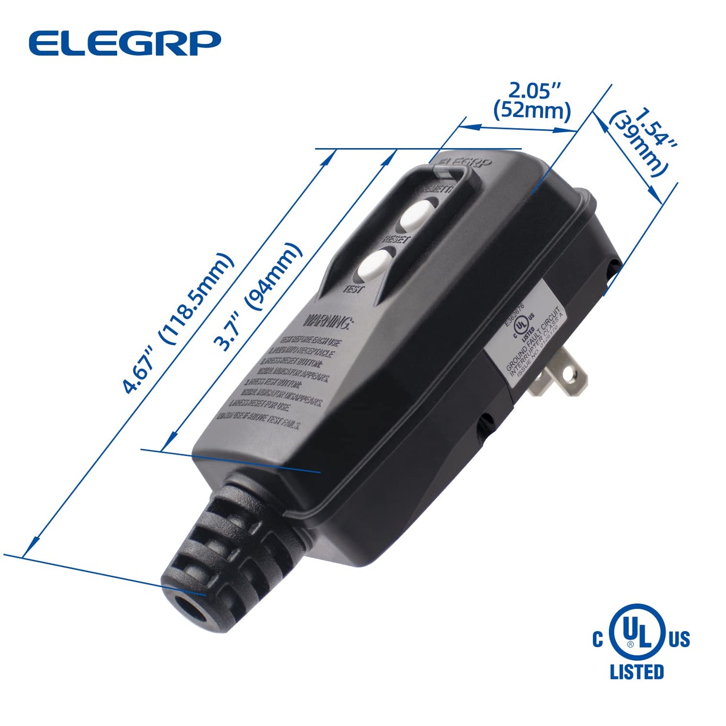 ELEGRP G1215PA2 G20PASR Patented Auto-Monitoring GFCI Replacement Plug Assembly, Auto Reset 15 Amp Non-Grounded 2 Wires 2-Prongs for Power Pressure Washer, Pool Pump, UL/CUL Listed, 1 Pack, Black