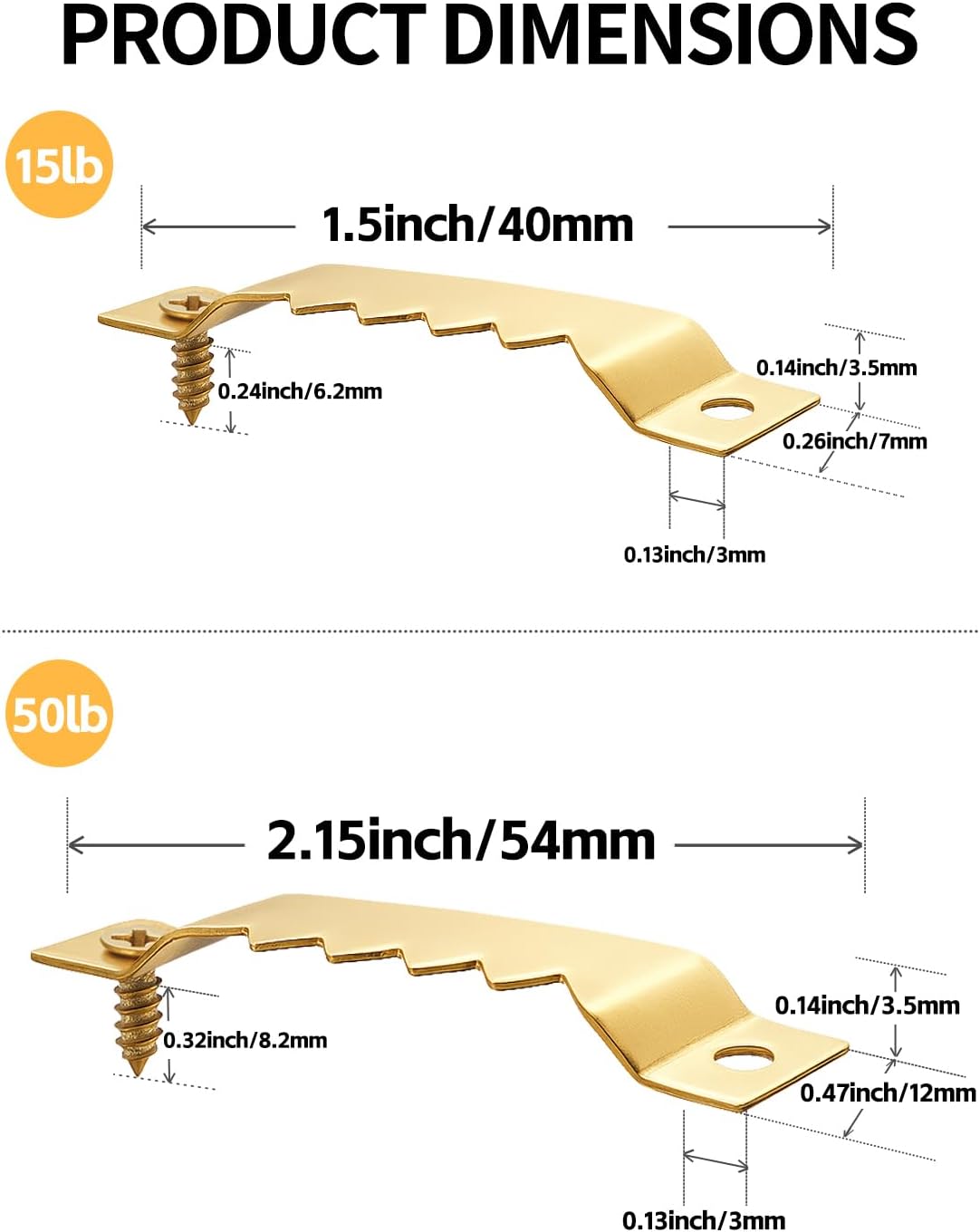 60 Pack Sawtooth Picture Hangers Small & Heavy Duty Kit | 2 Sizes for Photo Frame Hooks, Art, Paintings, Canvas, Frames, Wall Decor, and Picture Hanging Hardware Gold