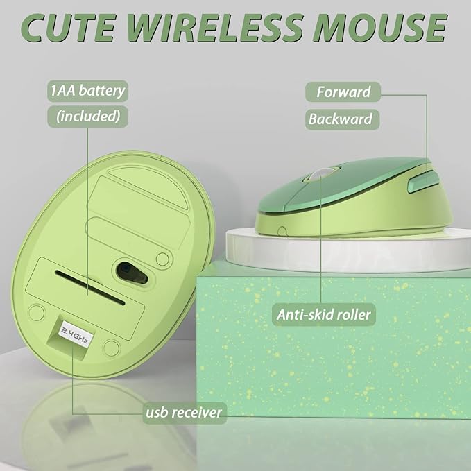 Green Wireless Keyboard and Mouse, KOOTOP Cute Green Colorful Keyboard and Mouse - Image 4