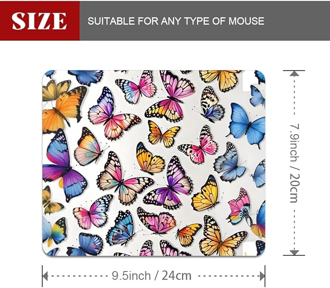 Rainbow Butterfl Square Mouse pad, Waterproof, Anti Slip Rubber Base, Computer - Image 2