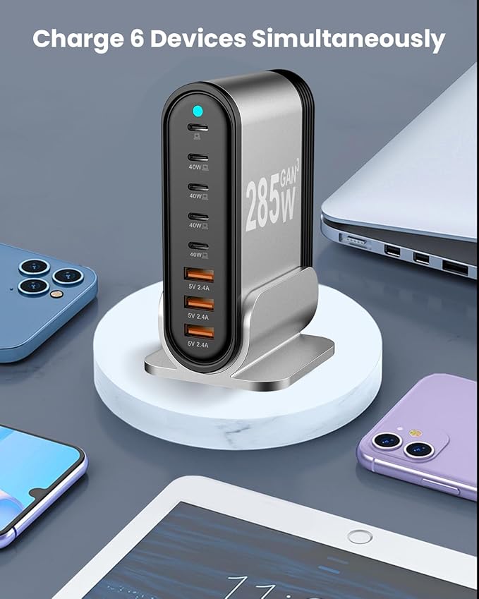 USB C Fast Charger : Fast Charging Station : 285W-8 Port Desktop Multiple - Image 3