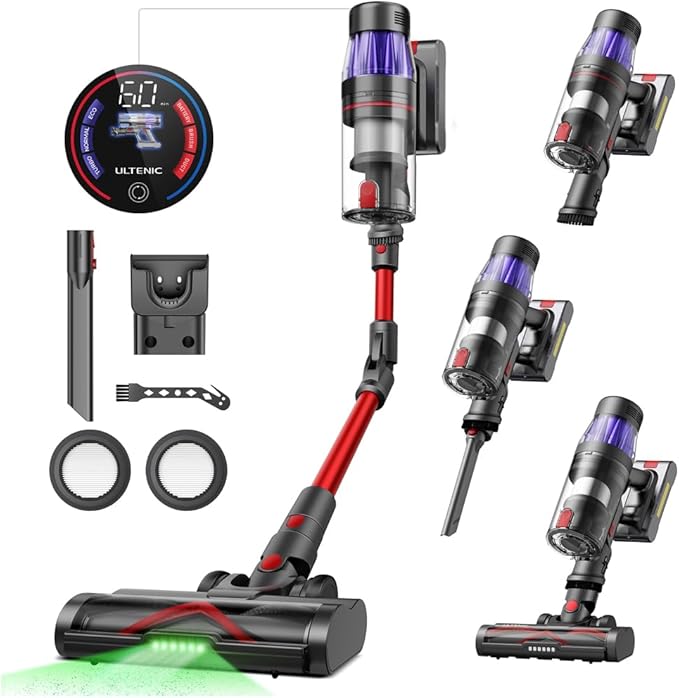 Ultenic Cordless Vacuum Cleaner, 550W/50Kpa, 60Mins Runtime, 180°Bendable Wand by Ultenic