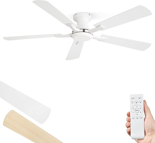 ZMISHIBO 52 Inch Ceiling Fan No Light, Flush Mount Low Profile, Modern White by ZMISHIBO