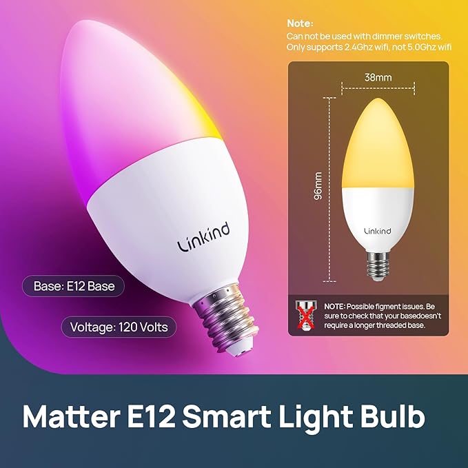 Linkind Matter Smart Bulbs, E12 Led Bulb Works - Image 3