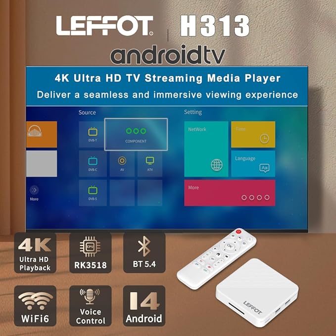 Android 14.0 TV Box 2025, LEFFOT H313 4K Ultra HD Streaming Device - Image 2