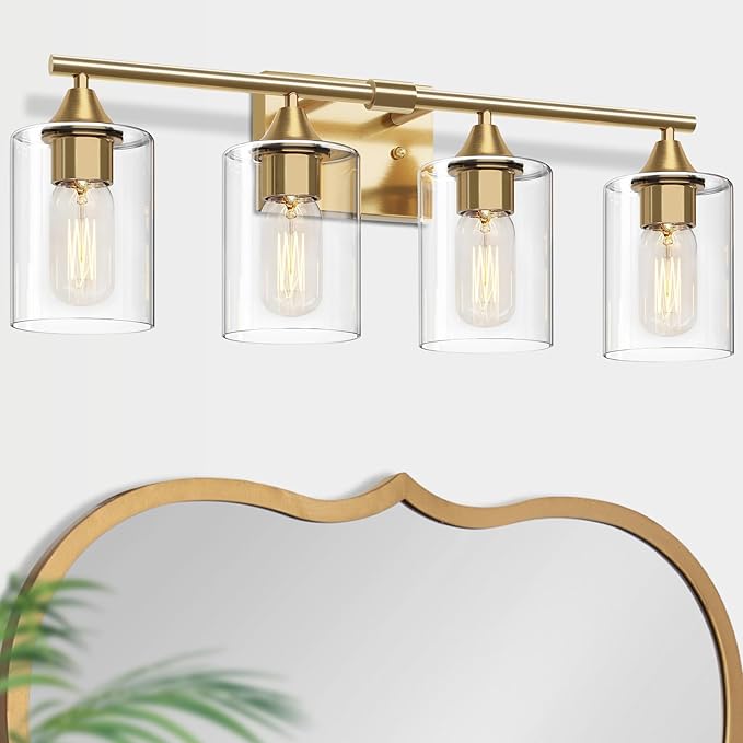 XPEHK Brushed Gold Vanity Light, 4 Light Gold Bathroom Light Fixtures, Bathroom by XPEHK