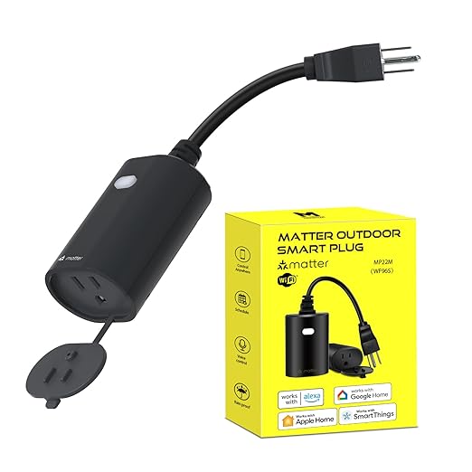 Minoston Matter Outdoor Smart Plug WiFi Heavy Duty Plug-in Outlet IP65 by Minoston