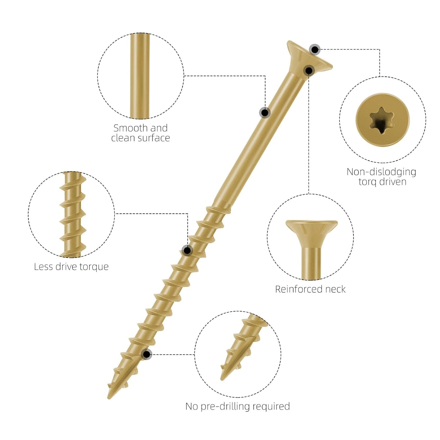 WELLOCKS #10 x 3 in Deck Screws, Tan 300 PCS with T25 Bits | 1000+ Hour Salt Spray Coating, T25 Star Drive Wood Screws for Outdoor Fences, Decks, and Treated Lumber.
