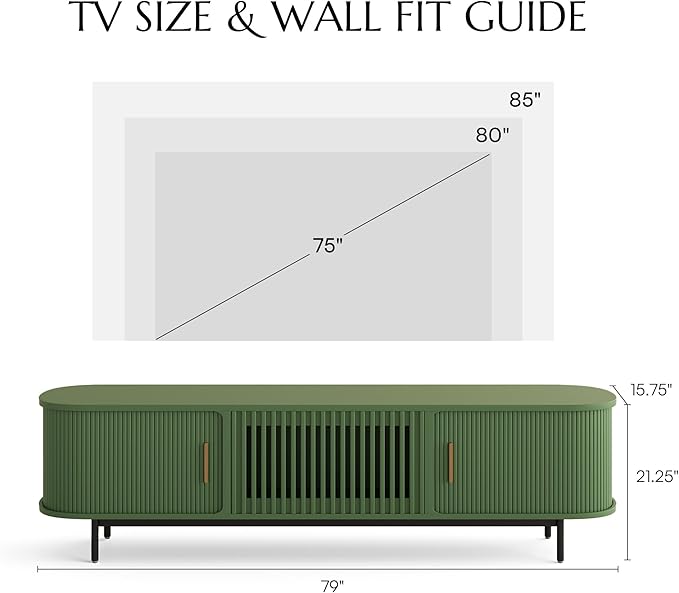 POVISON Fully-Assembled Modern Green TV Stand - Image 4
