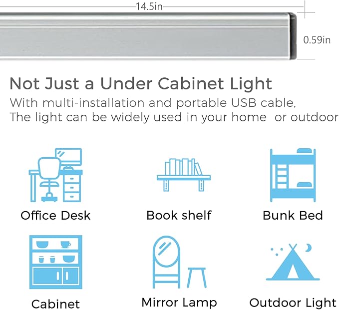 ASOKO LED Under Cabinet Lighting USB Plug-in, 3 Color Temperature, 14.5 in - Image 4