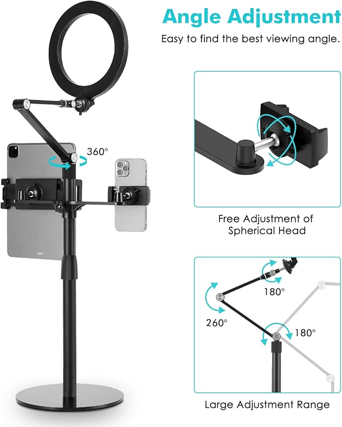 viozon 3-in-1 Selfie Desktop Live Stand, Height Adjustable/Overhead, Compatible - Image 3
