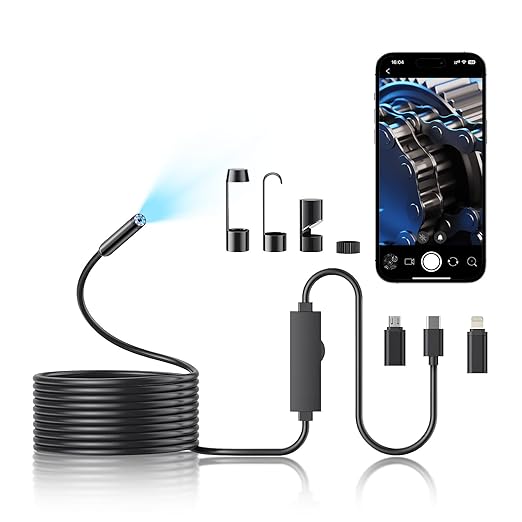 Endoscope Camera with Light, 1920P HD Borescope Camera with 8 Adjustable LED by Vafafinder