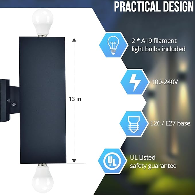 wowlite Outdoor Wall Lights Dusk to Dawn Sensor, 2700K Warm LED Up Down Sconce - Image 5