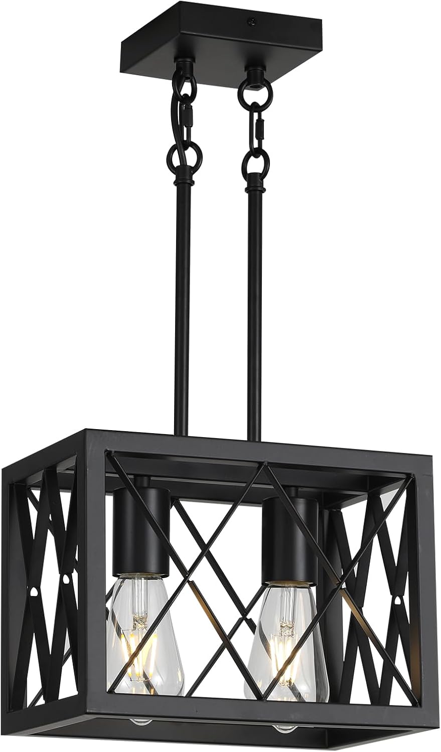 KEESFU Black Farmhouse Pendant Light, 2 Lights Small Kitchen Lighting Fixtures, Adjustable Height, Industrial Dining Room Light for Living Room Foyer Dining Table Over Sink.