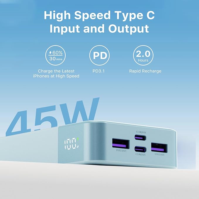 JUOVI J2621 Power Bank Portable Charger, 20000mAh 45W PD3.0 QC 4.0 Fast - Image 4