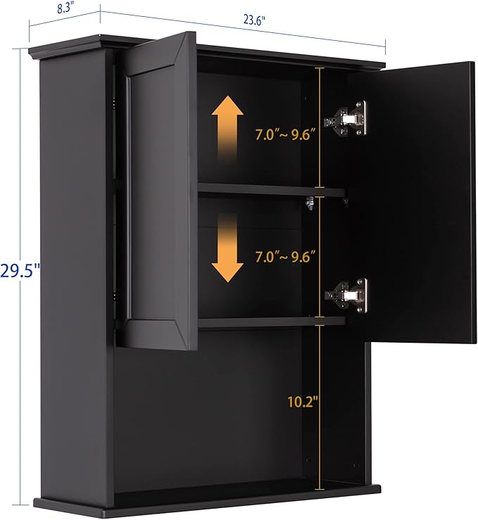 Black Bathroom Wall Cabinet 23x29 inch Wooden Bathroom Medicine Cabinet - Image 3