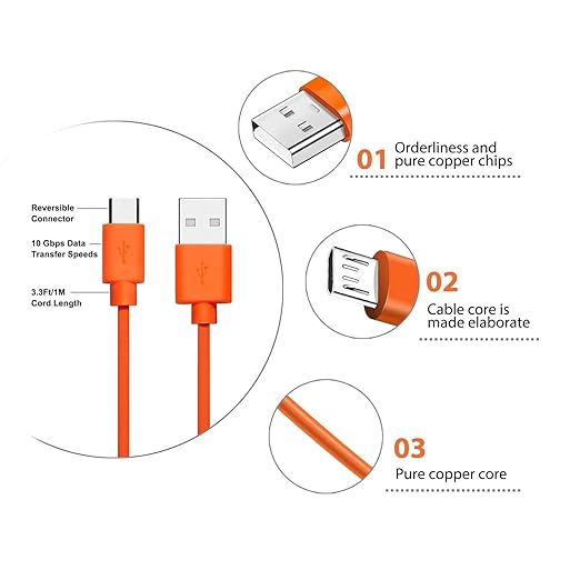 CYJJZQ Fast Wall Charger Charging Cable Cord Orange & Replacement Ring Doorbell - Image 6