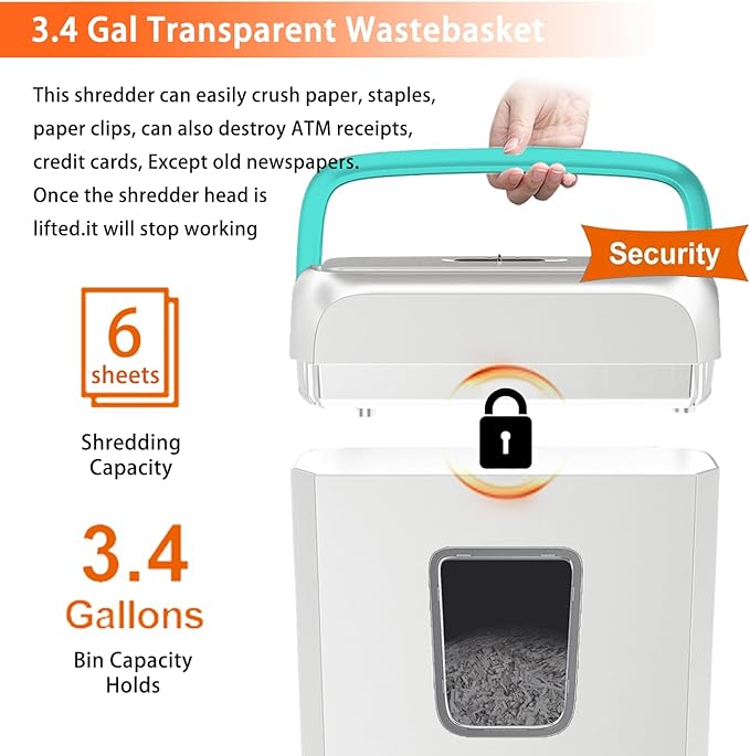 Bonsaii High Security Shredding Paper Shredder, 6-Sheet Cross-Cut, Credit Card - Image 4