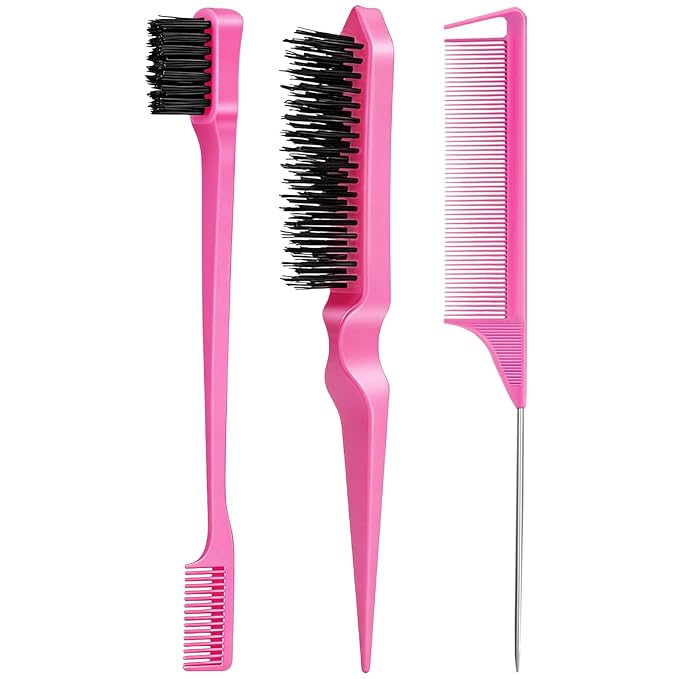 3 Pieces Hair Styling Comb Set Teasing Brush Rat Tail Comb Edge Brush by Goiple