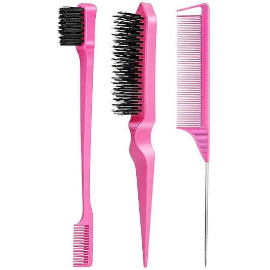 3 Pieces Hair Styling Comb Set Teasing Brush Rat Tail Comb Edge Brush by Goiple