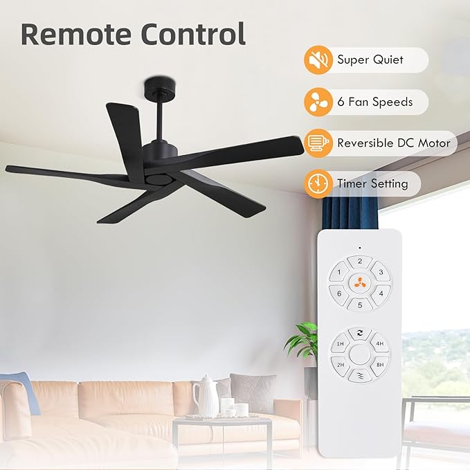 WINGBO 54" ABS DC Ceiling Fan No Light, 5 Blade ABS Plastic Ceiling Fan - Image 2