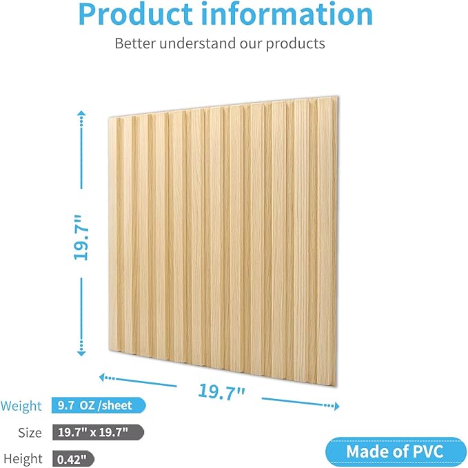 Art3d Slat Wall Panel, 3D Fluted Textured Panel 12-Tile 19.7 x 19.7in. - Image 4