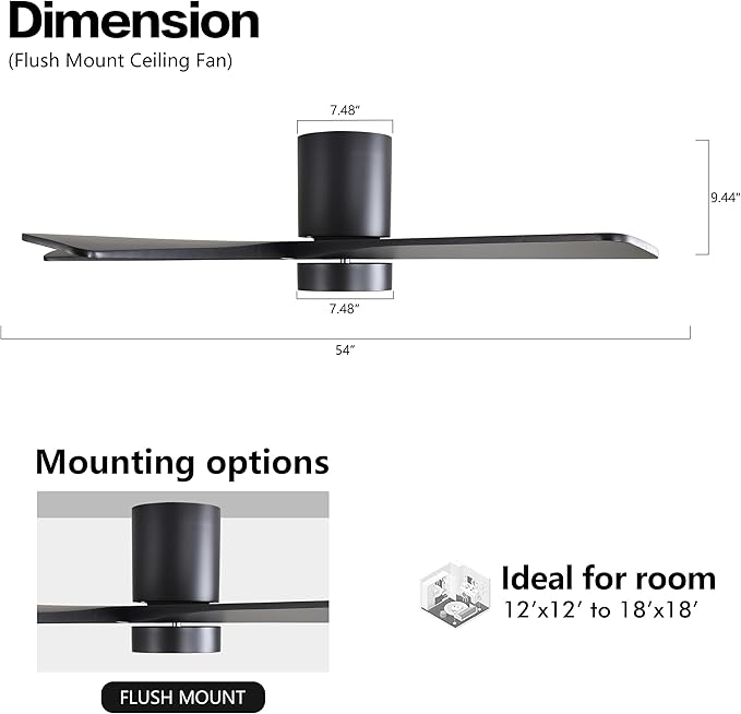 WINGBO 54 Inch Flush Mount DC Ceiling Fan - Image 4