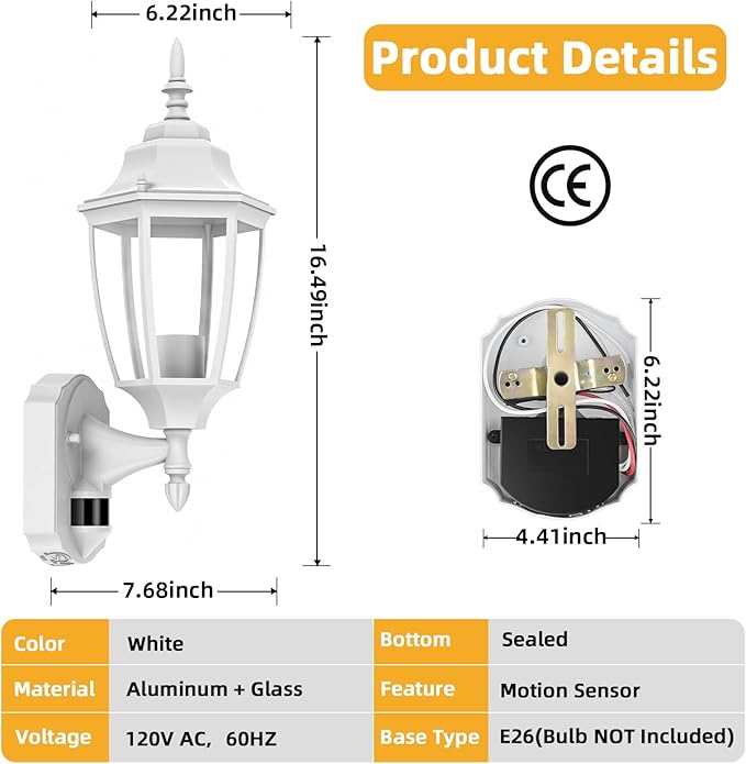 Lamomo Outdoor Wall Sconce, 2 Pack Dusk to Dawn Motion Sensor Light Fixtures - Image 5