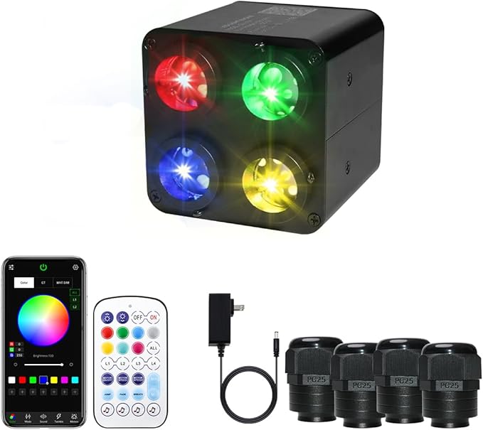 AZIMOM 4color 36W Twinkle Fiber Optic Starlight Box, 4Port Light Source Sound by AZIMOM