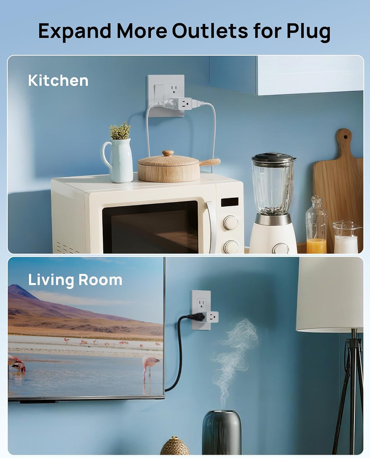 TROND Multi Plug Wall Outlet Extender 2 Pack, Small Outlet Splitter, White | ETL Listed 3 Way Plug Extender Fit Large Adapter, Multiple Wall Expander for Cruise Travel Home Kitchen Bathroom Tight Space
