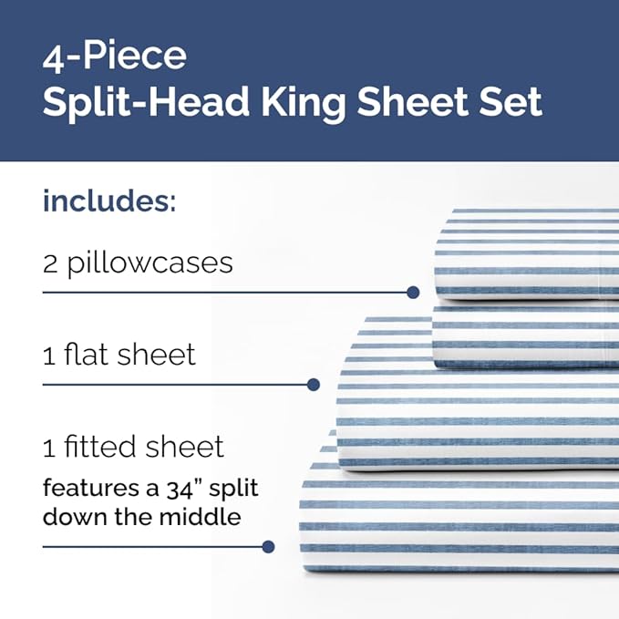 Split Head King Sheet Set – 4 Piece Flex Split Top King Sheets - Image 2