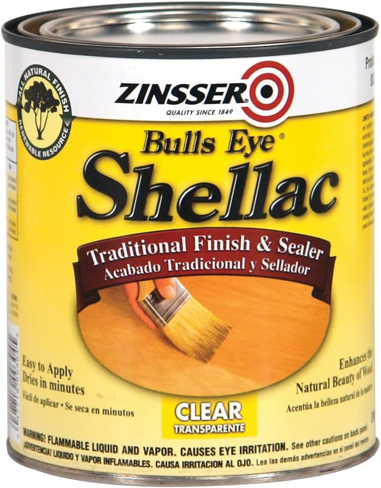 Zinsser Clear Shellac, 1 Qt | Bulls Eye Clear shellac, Quart. Fast-dry natural shellac seals & finishes wood, blocks stains & knots; classic warm/clear.