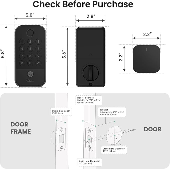 TREATLIFE Smart Door Lock with WiFi Bluetooth Gateway, Keyless Entry Door Lock - Image 2