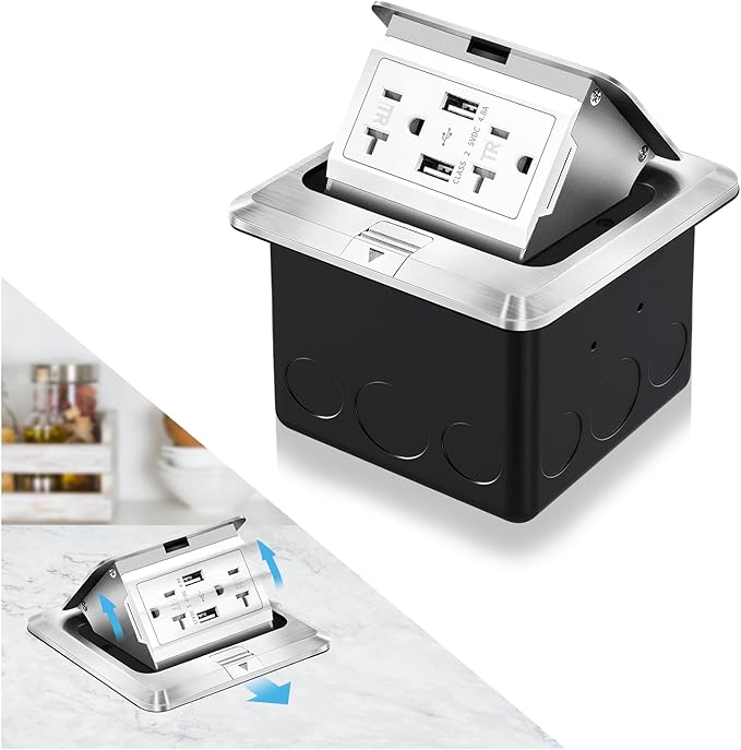 Vagueior Recessed Floor Electrical Outlet Kit, Waterproof Electrical Outlet by Vagueior