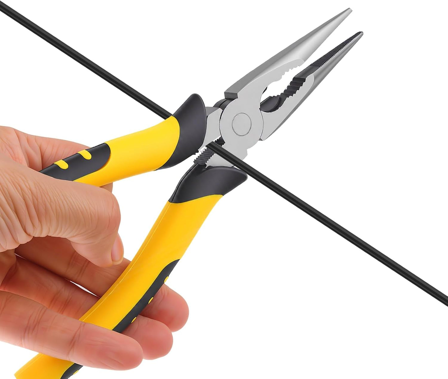 8-Inch Premium Needle Nose Pliers, Wiojided HCS Precision Long Nose Pliers | Plier with Wire Cutter, Anti-Slip Soft Grip, Paper Clamp Design for Home, Jewelry, Crafts, Fishing, Narrow Spaces