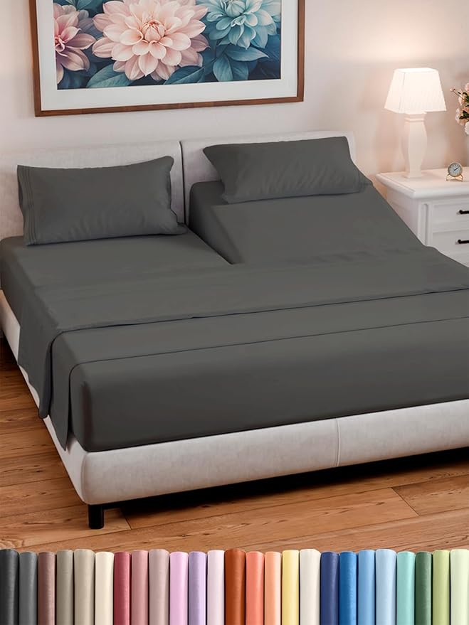 Split Head King Sheet Set – 4 Piece Flex Split Top King Sheets by CGKUnlimited