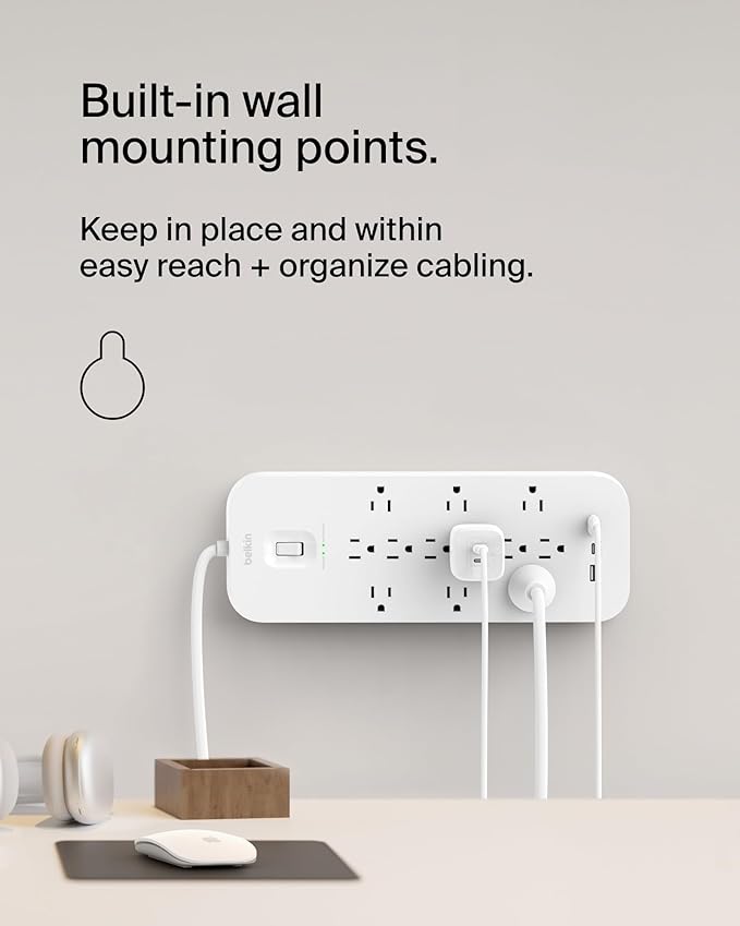 Belkin 12-Outlet Surge Protector Power Strip w/ 12 AC Outlets, 2 USB-A Ports - Image 7