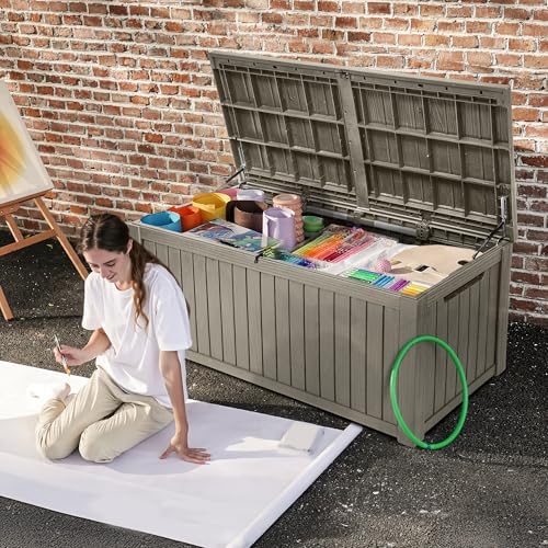 dwvo 180 gallon xl deck box with divider shown in use