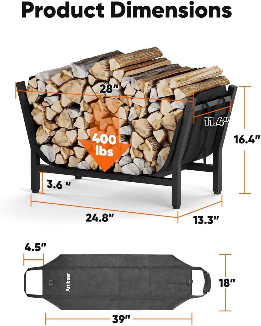 28 inch firewood rack with 900d canvas log, package contents