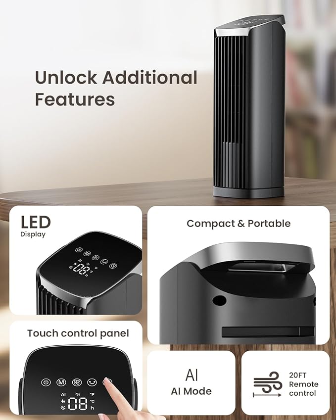 PNTCK Fan for Bedroom, 4 Modes 4 Speeds Max 24ft/s, 70° Oscillating Desk Fan - Image 8