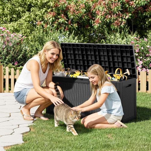outdoor storage box waterproof, 75 gallon deck box on a desk or shelf