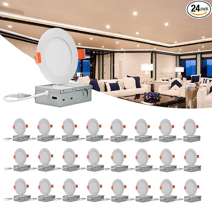 MKUJOO 24 Pack 6 Inch Ultra-Thin LED Recessed Ceiling Light by MKUJOO
